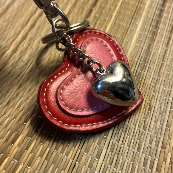 Leather and Chrome Heart-Shaped Pink and Red Keychain Purse Charm - Picture 5 of 7